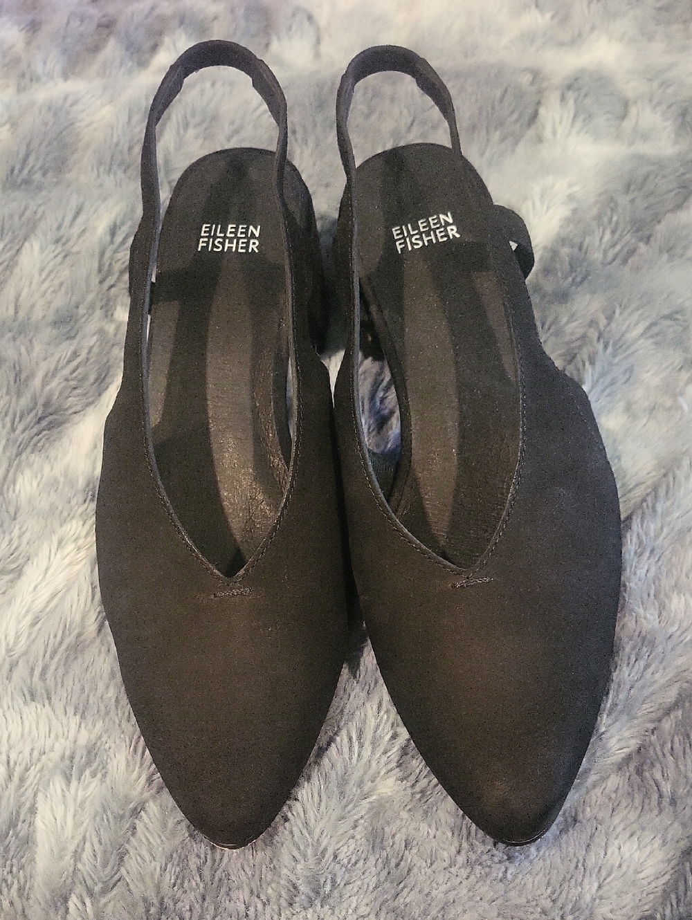 Eileen Fisher Black Suede Pointed Slingback Flats Size 9